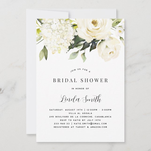 White Hydrangea Bridal Shower Invitation (Front)