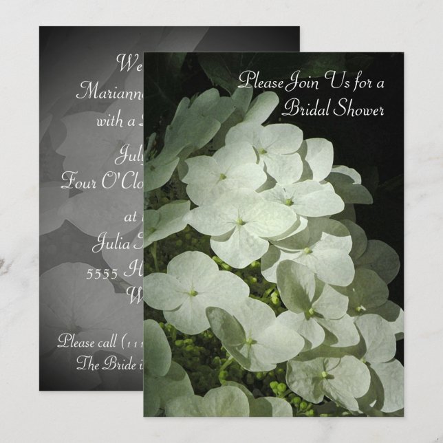 White Hydrangea Bridal Shower Invitation (Front/Back)