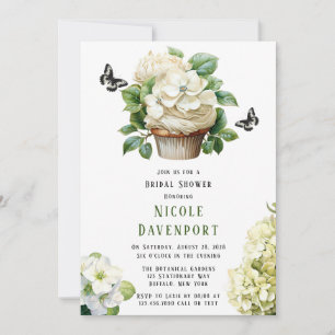 White Hydrangea Butterfly Cupcake Bridal Shower Invitation