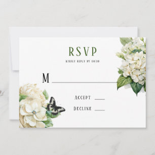 White Hydrangea Butterfly Wedding RSVP Cards