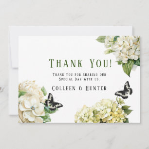 White Hydrangea Butterfly Wedding Thank You Cards