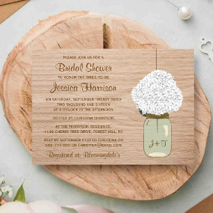 White Hydrangea & Country Mason Jar Bridal Shower Invitation