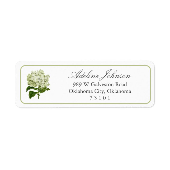 White Hydrangea Custom Return Address Label (Front)