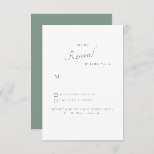 White Hydrangea Dark Sage Wedding RSVP (Front/Back)