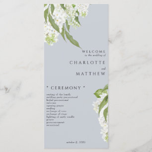 White Hydrangea Dusty Blue Wedding Program Menu