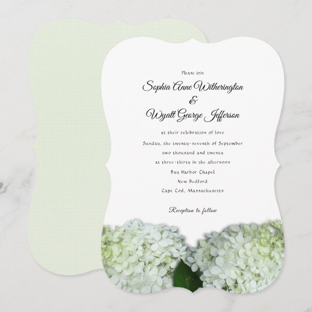 White Hydrangea Floral Border Wedding Invitations (Front/Back)