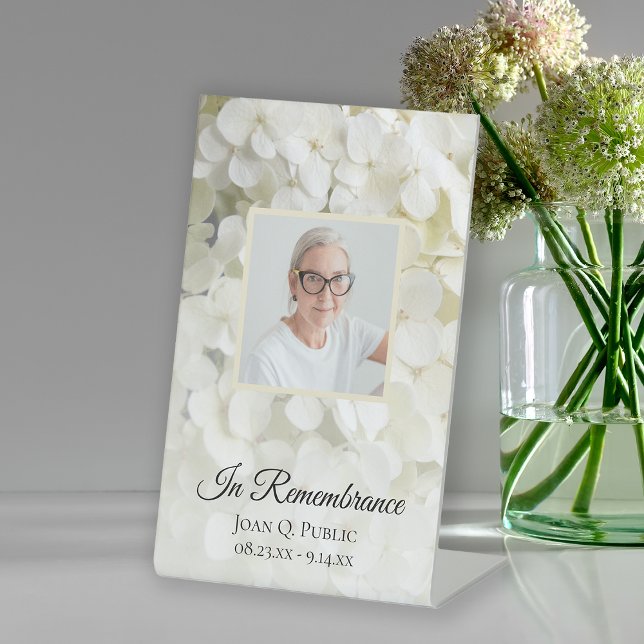 White Hydrangea Floral Celebration of Life Funeral Pedestal Sign (Creator Uploaded)
