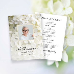 White Hydrangea Floral Funeral Service Programme