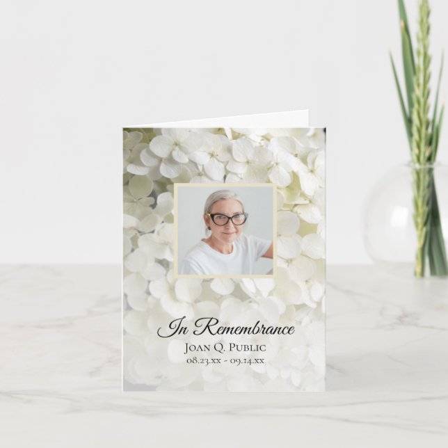 White Hydrangea Floral Funeral Sympathy Thank You Card (Front)