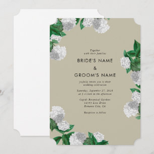 White Hydrangea Floral Greenery Modern Wedding Invitation