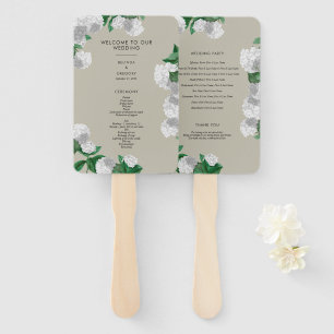 White Hydrangea Floral Greenery Wedding Program Hand Fan