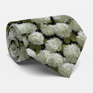 White Hydrangea Floral Pattern on Black Tie
