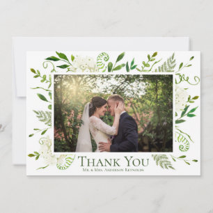 White Hydrangea Floral Photo Flat Wedding Thank You Card