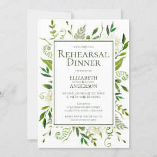 White Hydrangea Floral Watercolor Rehearsal Dinner Invitation