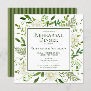 White Hydrangea Floral Watercolor Rehearsal Dinner Invitation