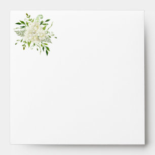 White Hydrangea Floral Watercolor Square Envelope