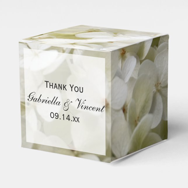 White Hydrangea Floral Wedding Favour Box (Front Side)