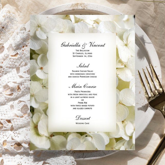 White Hydrangea Floral Wedding Menu (Creator Uploaded)