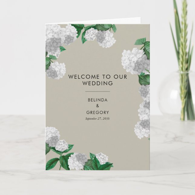 White Hydrangea Floral Wedding Order of Service Programme (Front)