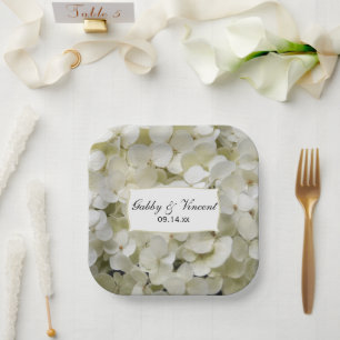 White Hydrangea Floral Wedding Paper Plate
