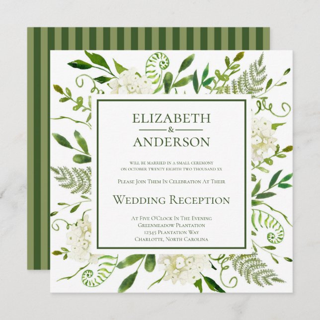 White Hydrangea Floral Wedding Reception Invitation (Front/Back)