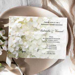 White Hydrangea Floral Wedding Rehearsal Dinner Invitation