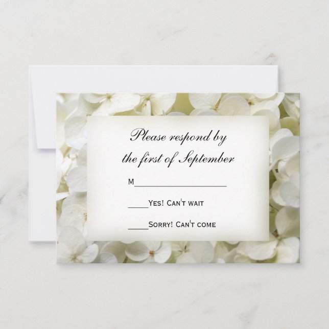 White Hydrangea Floral Wedding RSVP Card (Front)