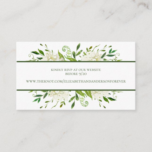 White Hydrangea Floral Wedding Website RSVP Enclosure Card (Front)