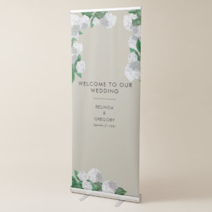 White Hydrangea Floral Wedding Welcome Retractable Banner