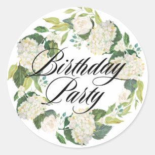 White Hydrangea Floral Wreath Birthday Party Classic Round Sticker