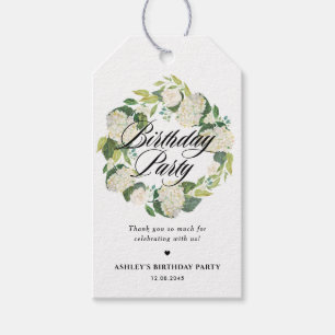 White Hydrangea Floral Wreath Birthday Party Gift Tags
