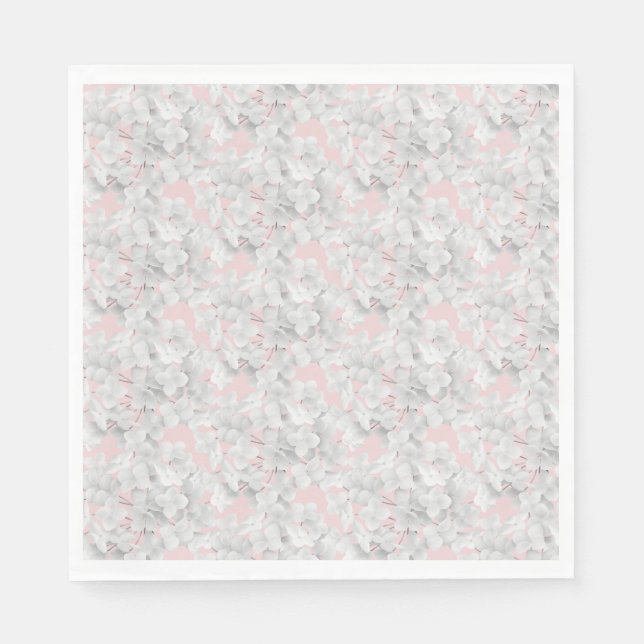 White Hydrangea Flower Petals On Pink Napkin (Front)