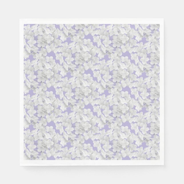 White Hydrangea Flower Petals On Purple Napkin (Front)