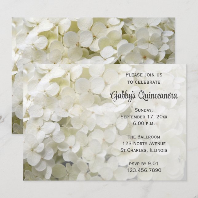 White Hydrangea Flower Quinceanera Invitation (Front/Back)