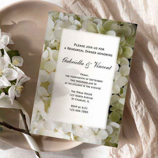 White Hydrangea Flower Rehearsal Dinner Invitation (Creator Uploaded)
