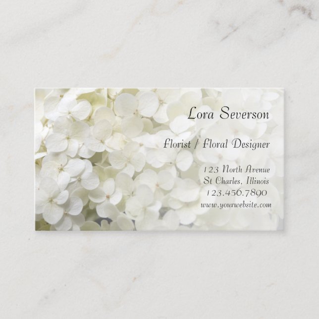 White Hydrangea Flowers Florist Business Card (Front)