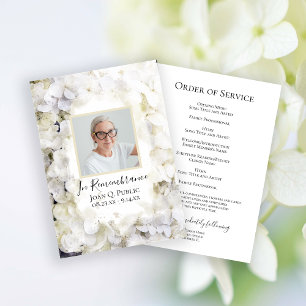 White Hydrangea Flowers Funeral Memorial Service Programme
