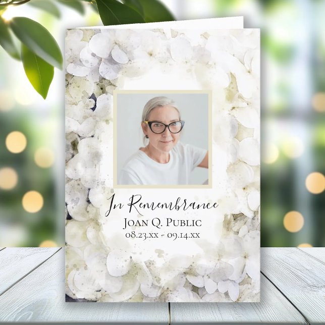 White Hydrangea Flowers Funeral Service Folded Programme (Creator Uploaded)