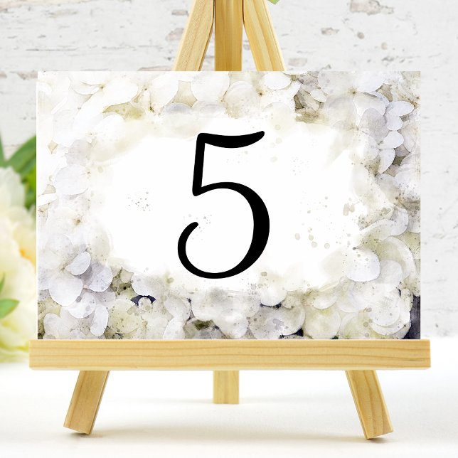 White Hydrangea Flowers Watercolor Table Numbers (Creator Uploaded)