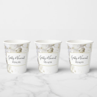 White Hydrangea Flowers Watercolor Wedding Paper Cups