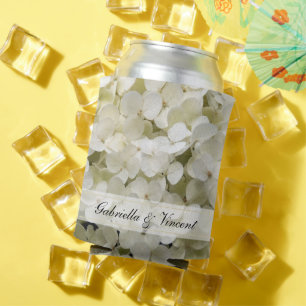 White Hydrangea Flowers Wedding Favour Can Cooler