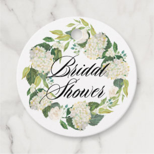 White Hydrangea Flowers Wreath Bridal Shower Favour Tags