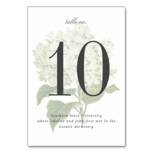White Hydrangea Garden Wedding Table Number