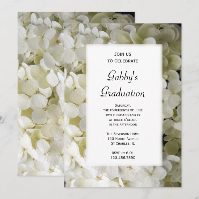 White Hydrangea Graduation Party Invitation (Front/Back)