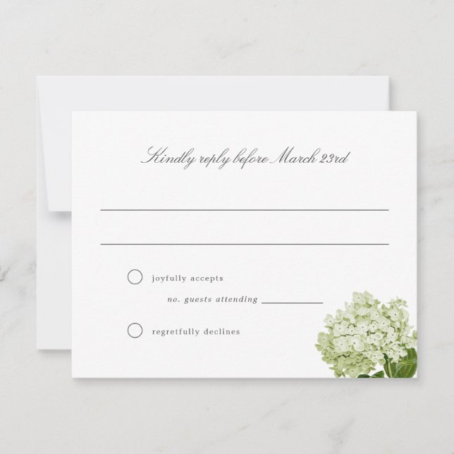 White Hydrangea Grand-millennial Wedding RSVP Card (Front)