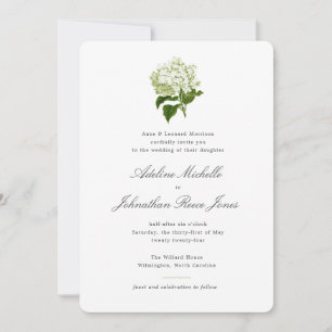 White Hydrangea Grandmillennial Wedding Gingham Invitation