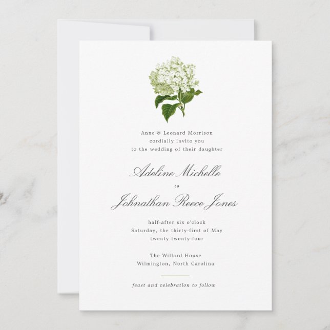 White Hydrangea Grandmillennial Wedding Invitation (Front)