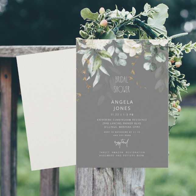 White Hydrangea Grey & Beige Bridal Shower  Invitation (Creator Uploaded)