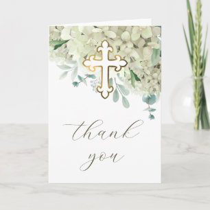White Hydrangea Holy Cross Religious Thank You Card