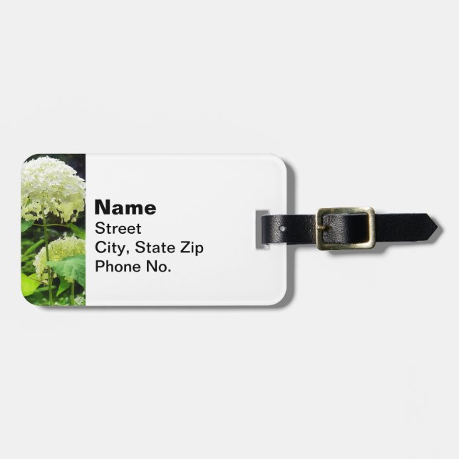 White Hydrangea in Garden Luggage Tag (Front Horizontal)